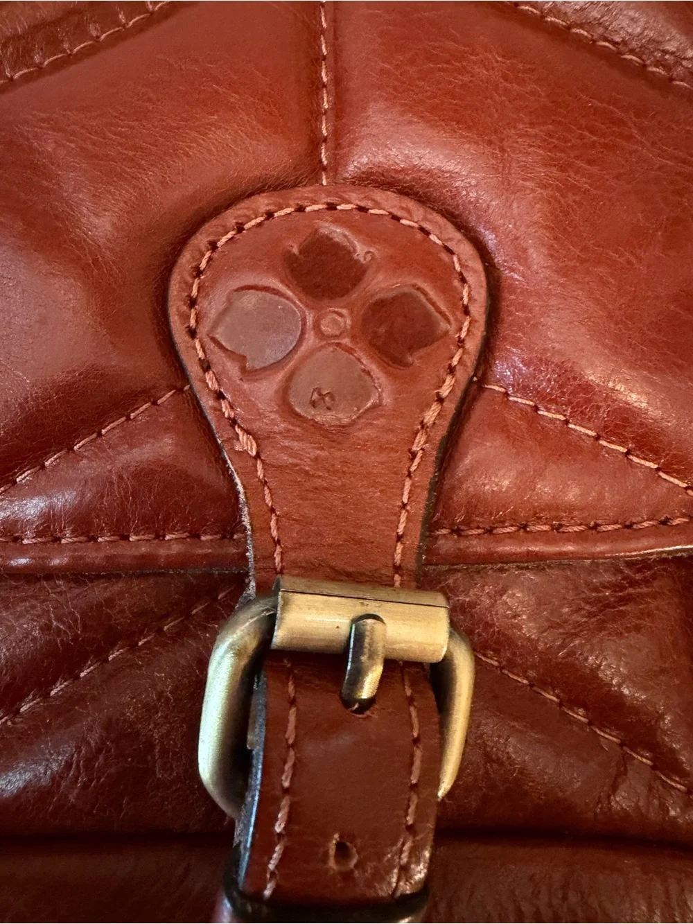 Patricia Nash Quilted Patchwork Leather Saddle Crossbody Bag Cognac - Picture 5 of 13